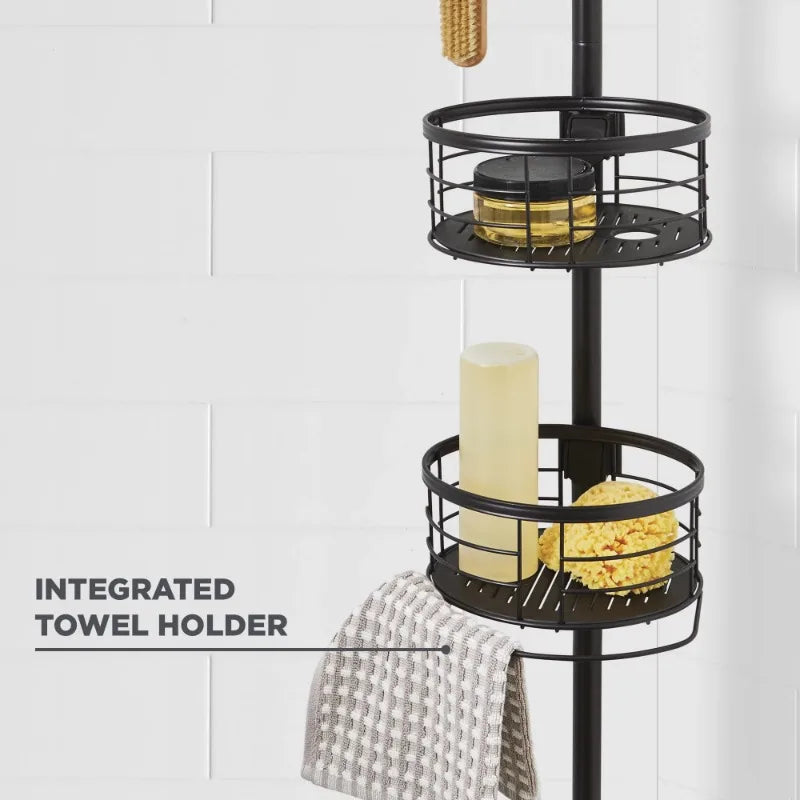 Rust-Resistant Tension Pole Shower Caddy, 3 Shelves, Oil Rubbed Bronze Finish