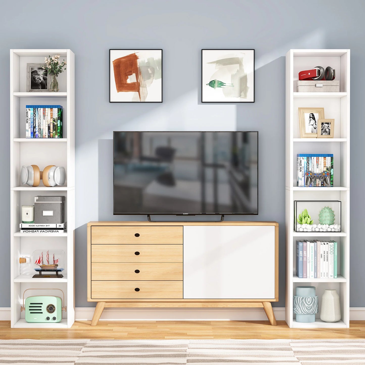 Tribesigns 70.9 Inch Tall Narrow Bookcase, Modern White Corner Bookcase with Storage, 6 Tier Cube Display Shelves