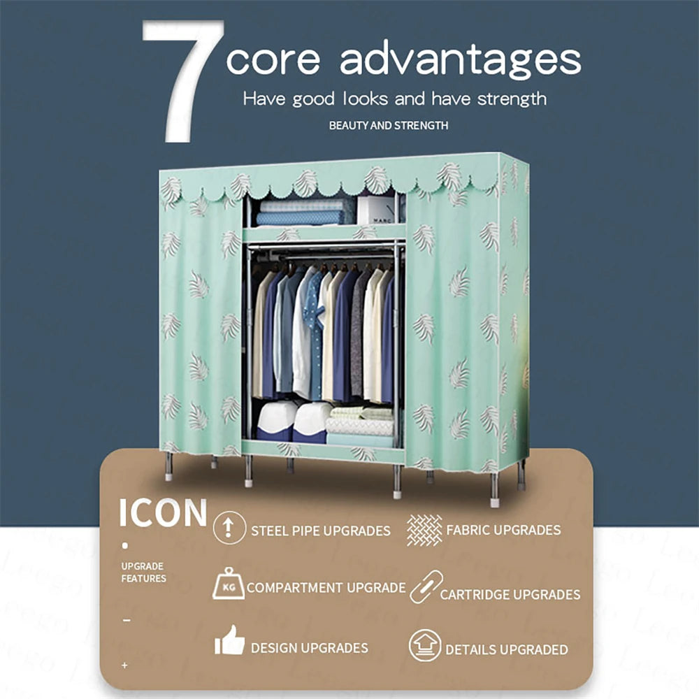 LEEGOHOME Wardrobe 105cmx45cmx170cm 26mm Steel Pipe Assembly Hanging Bedroom Clothes Bold Simple Oxford Cloth Wardrobe