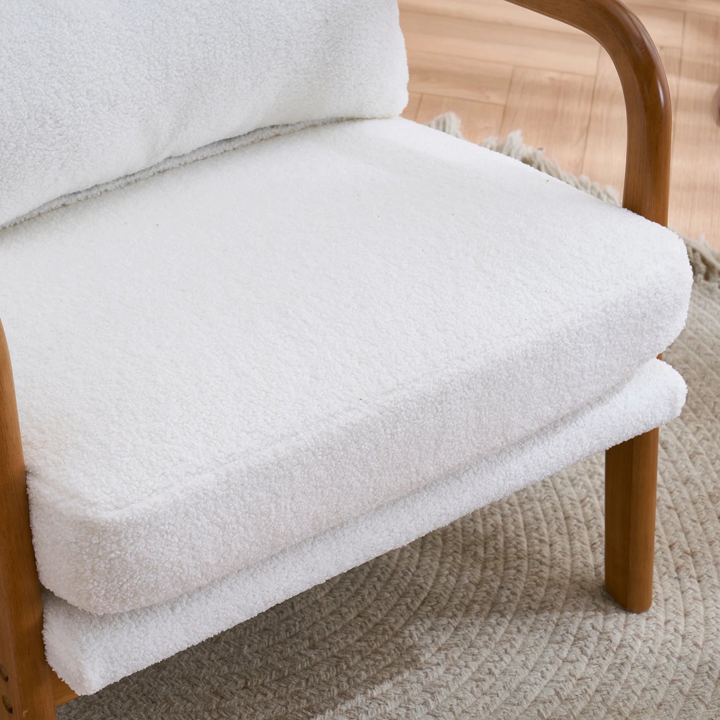 6 Colors Oak Armrest Upholstered Single Lounge Chair Indoor Lounge Chair Off-White[US-W]