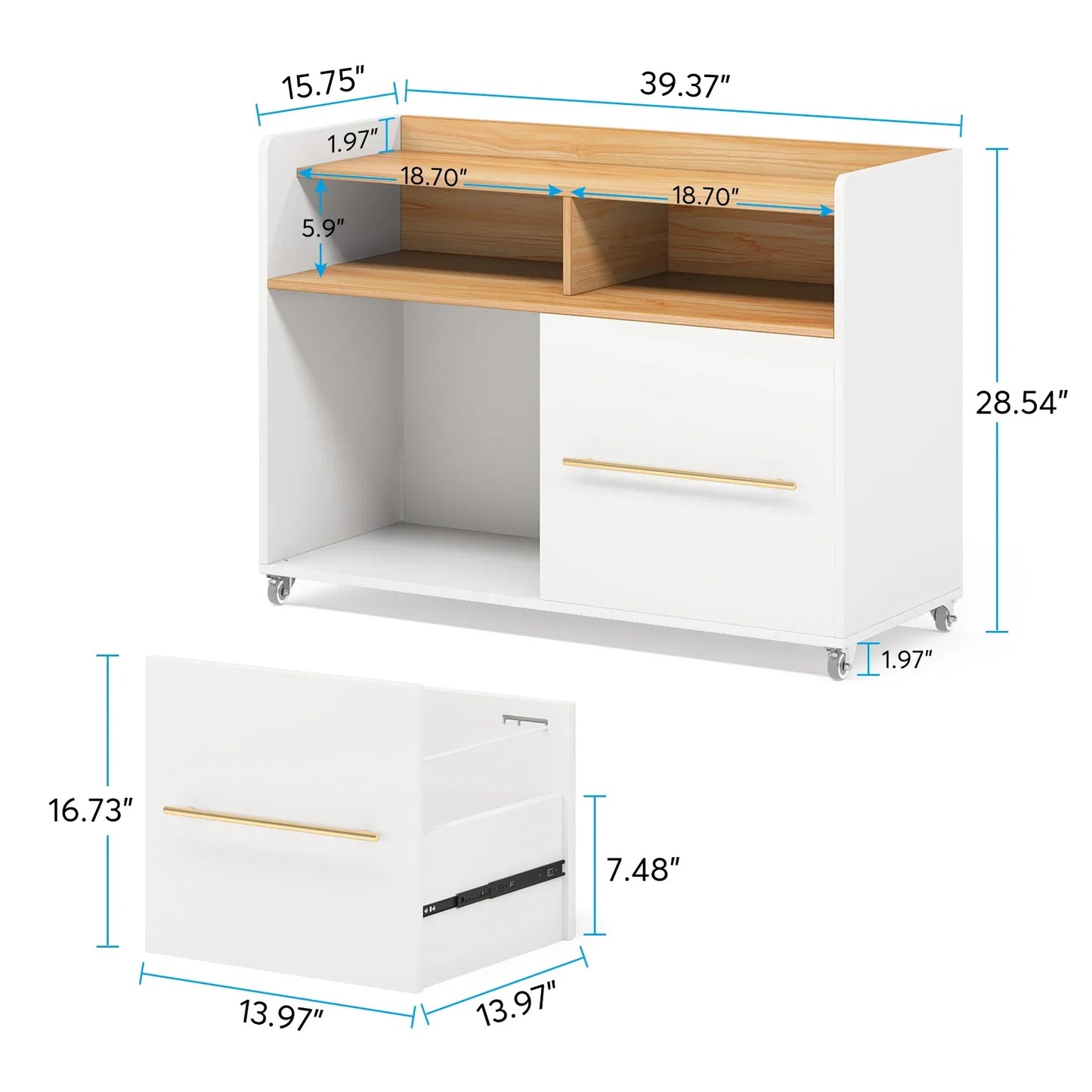 Tribesigns 2-Drawer File Cabinet Mobile Lateral Filing Cabinet for A4/Letter Size, Office File Storage Cabinet, Printer Stand