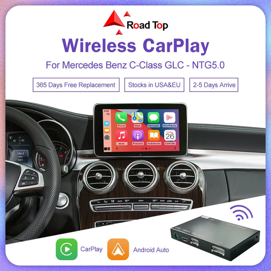 Road Top Wireless Carplay Decoder for Mercedes Benz NTG5.0 C GLC CLA GLA Class W205 2015-2018 Support Android Auto Mirrorlink