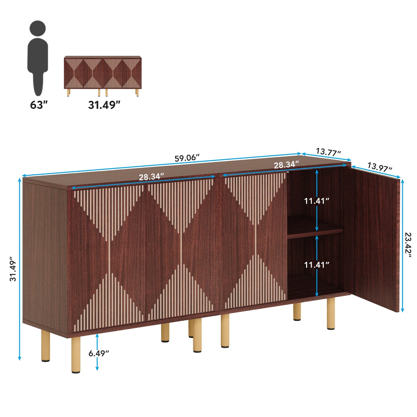 Tribesigns Modern Natural Storage Cabinet, Freestanding Floor Cabinet, 59 inches Sideboard, Wood Buffet Cabinet