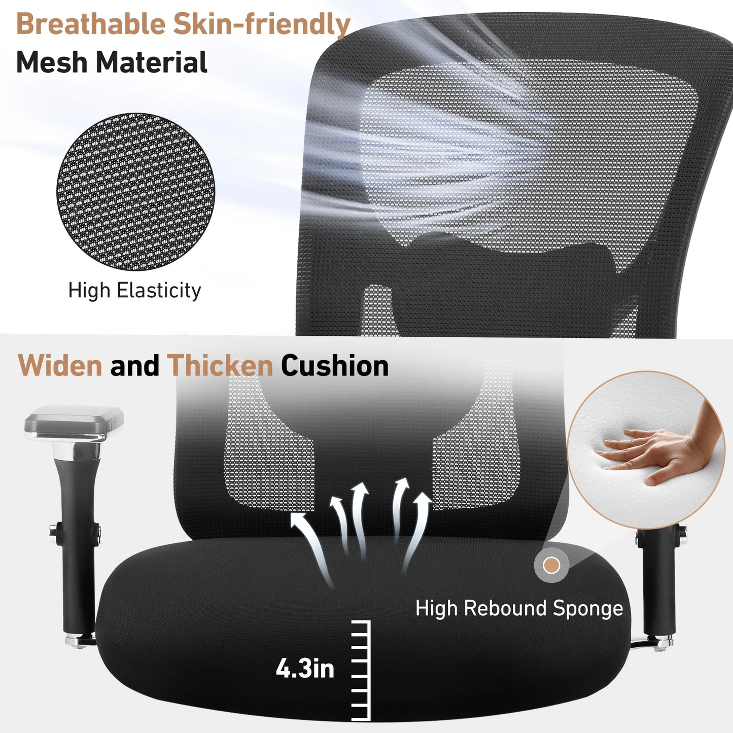 JHK Ergonomic Mesh Backrest Lumbar Support Office Chair Adjustable Height  3D Armrest Comfortable Sponge Cushion Gaming Chairs