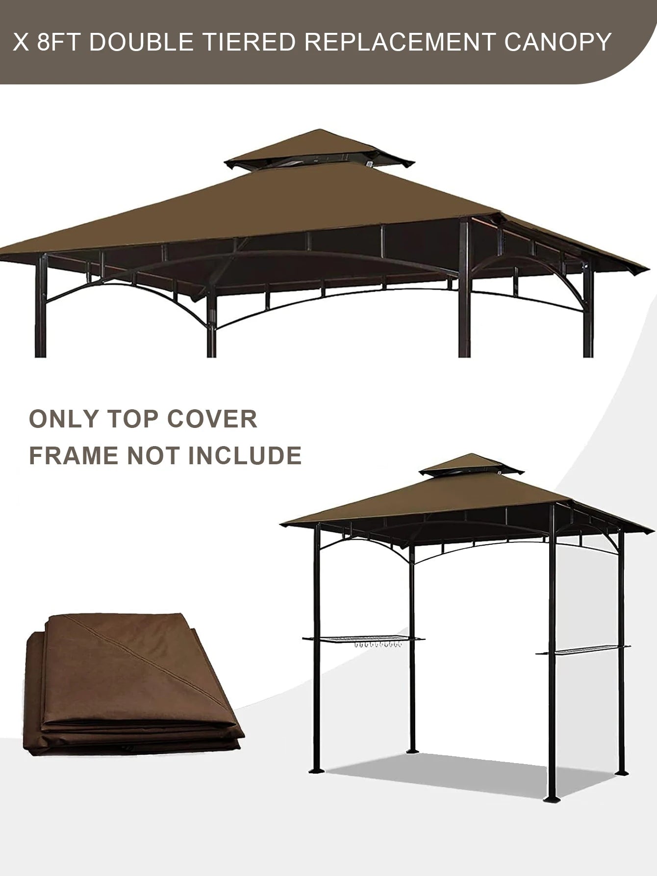 8x5ft BBQ Gazebo Replacement Canopy Double Layered Canopy, Barbecue Pavilion Ceiling