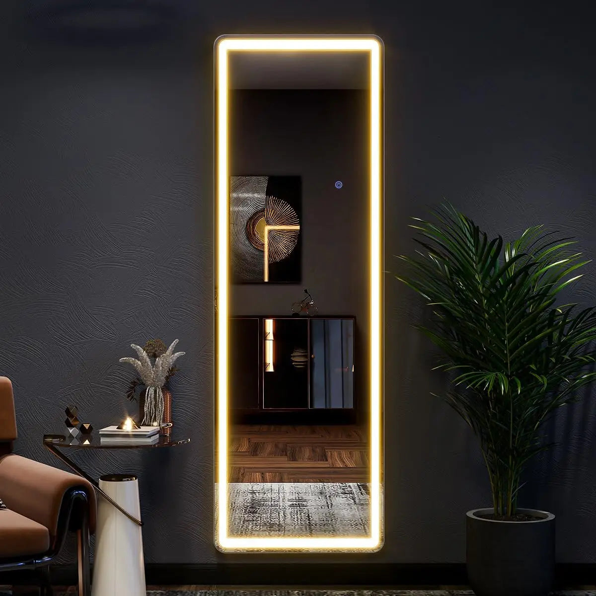 60"x16" Full Length Mirror with Lights,LED Mirror Full Length,Lighted Floor Mirror with Stand,Full Body Mirror with Dimming & 3