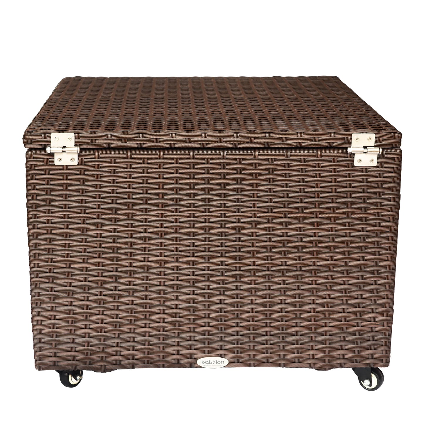 Outdoor Patio Wicker Large Storage Container Deck Box Made of Antirust Aluminum Frames and high quality Resin Rattan table