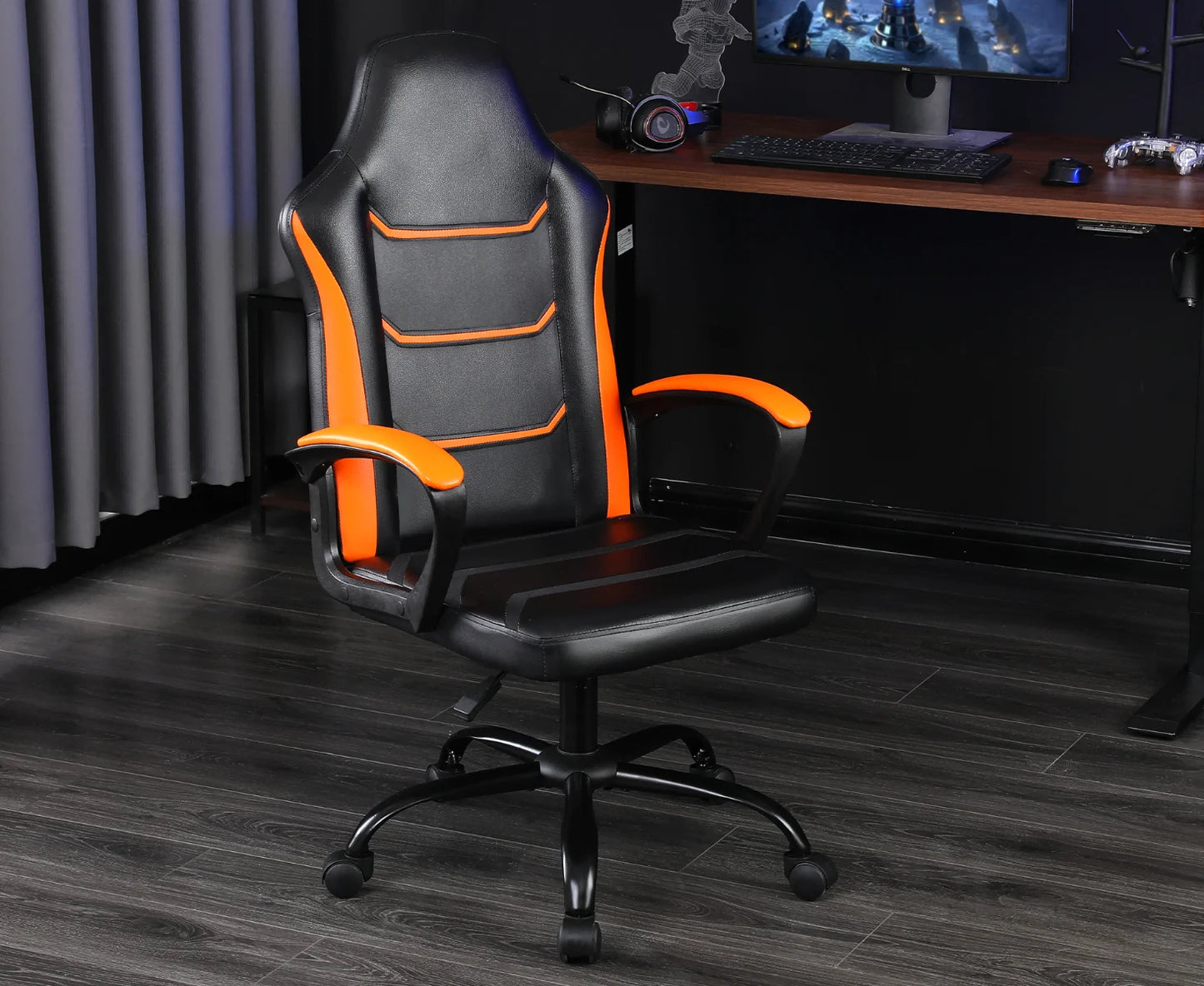 Video Gaming Computer Chair, Office Chair Desk Chair with Arms, Adjustable Height Swivel PU Leather Executive with Wheels for Ad