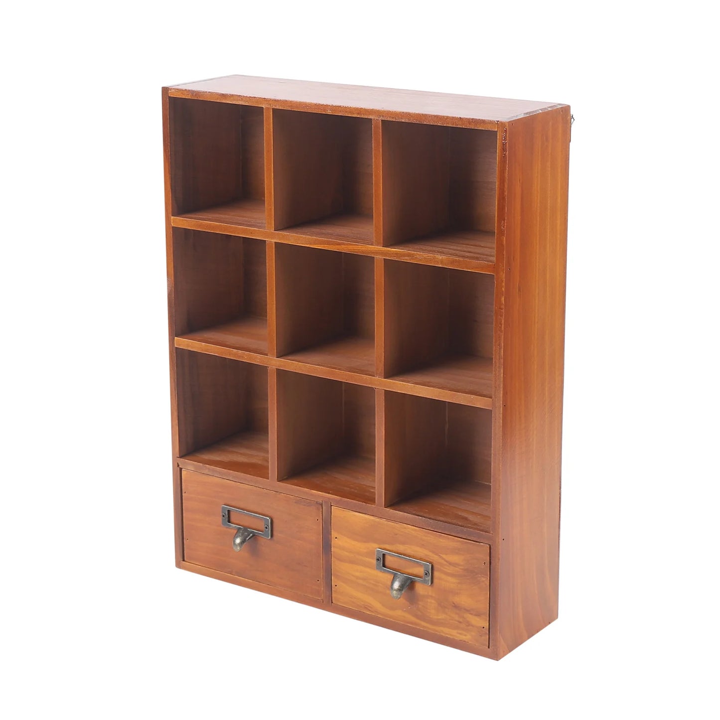 9-Cube 2 Drawers Pine Storage Organizer Display Cubby-style Shelf Brown