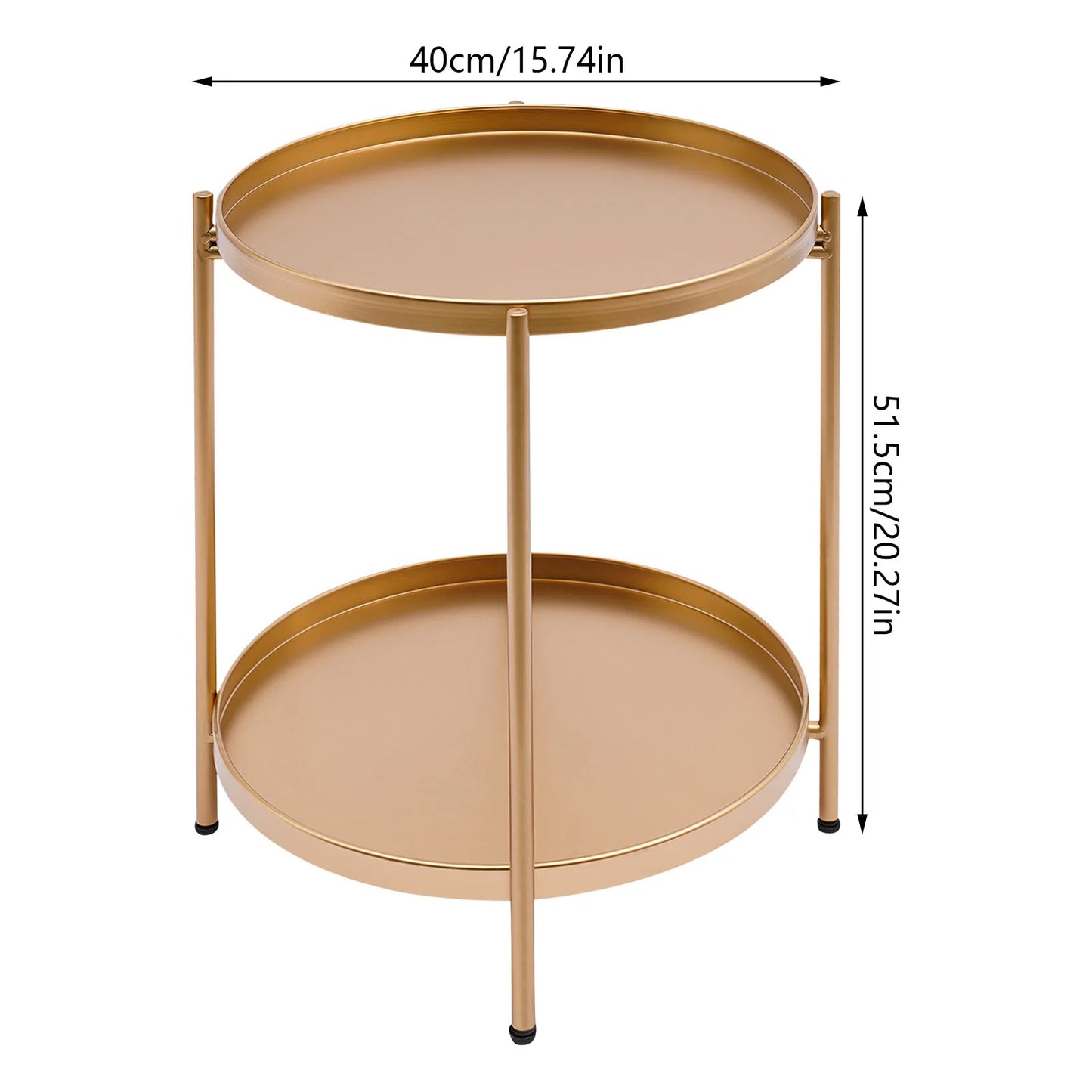 Outdoor or Home 2 Tier Round Gold Side Table Used as a Dining Table Bedroom Nightstand Garden or Camping Table Outdoor Furniture