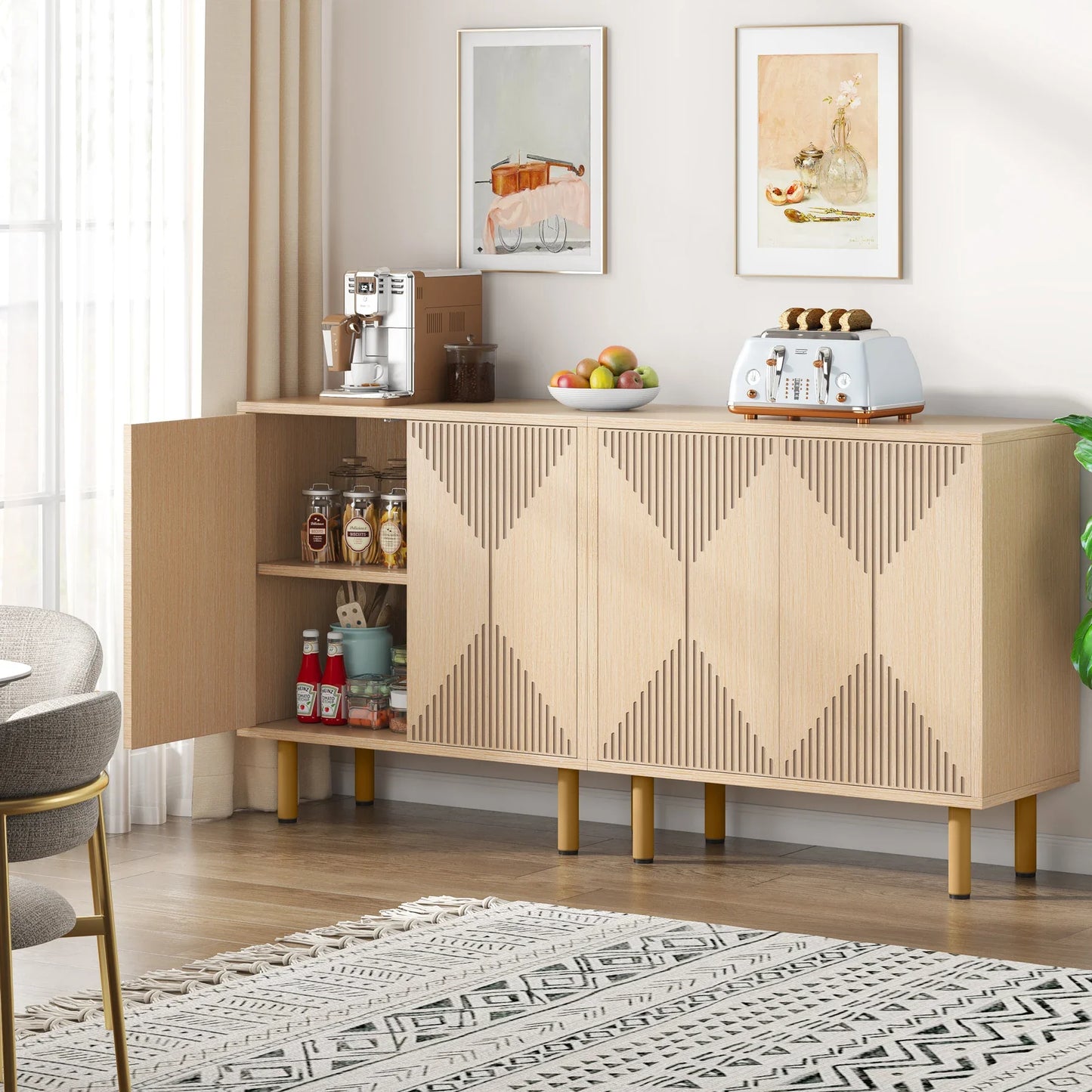 Tribesigns Modern Natural Storage Cabinet, Freestanding Floor Cabinet, 59 inches Sideboard, Wood Buffet Cabinet