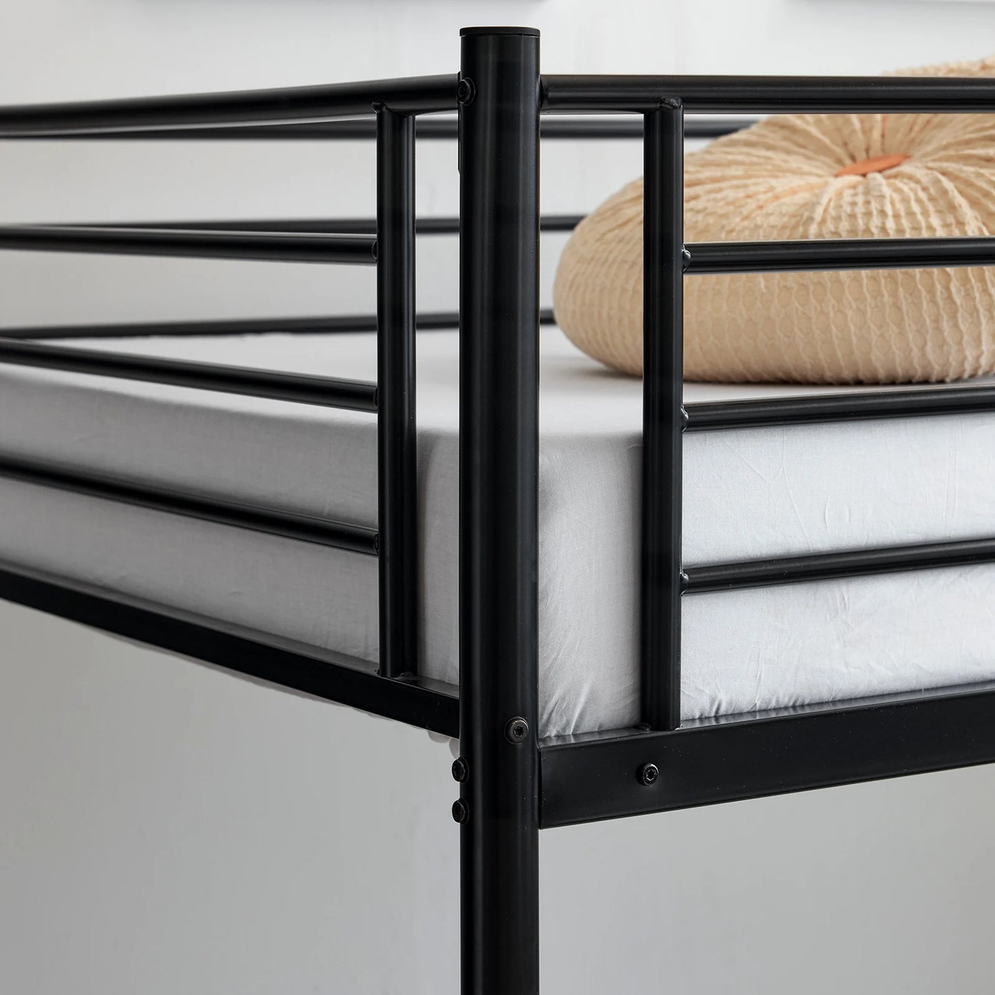 Iron Bed Bunk Bed with Ladder for Kids Twin Size Black