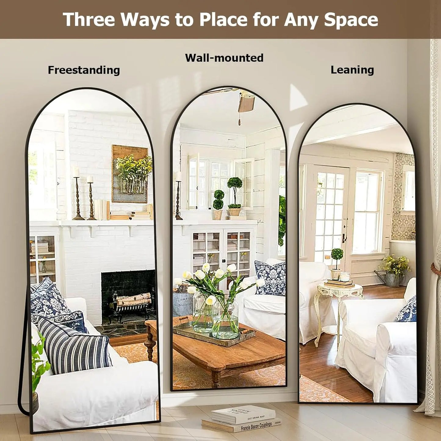 21x64 inch Arched Full Length Mirror-Aluminum Alloy Frame High Definition-Full Body Mirror for Bedroom or Living Room