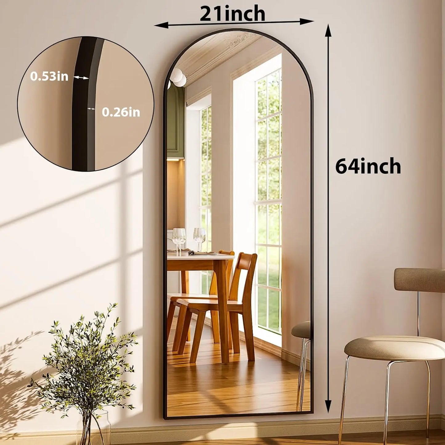 Modern Arched Full-Length Mirror, 64"x21" Arched Floor Mirror with Stand, Wall-Mounted Mirror for Bathroom, Dressing Room