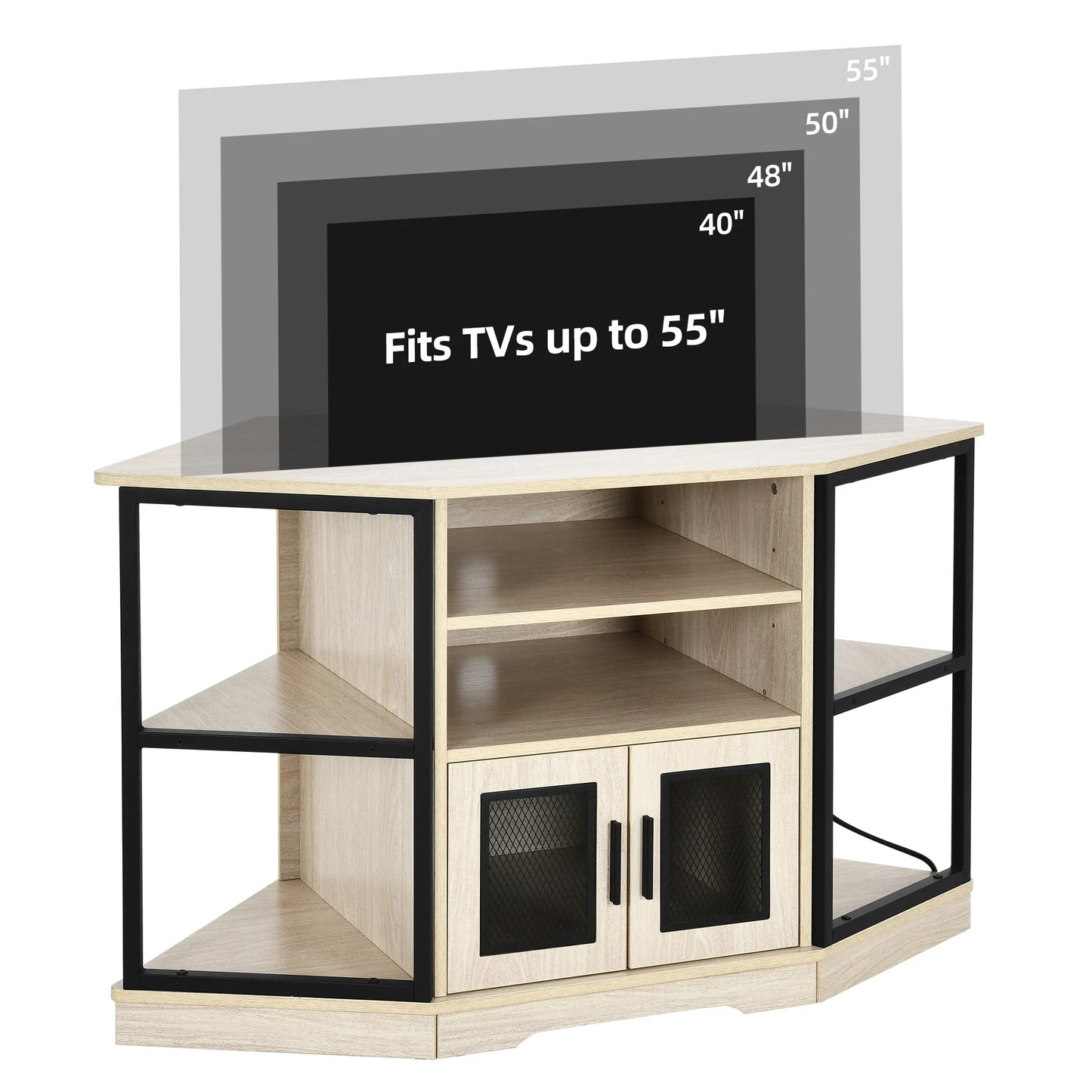 Corner TV Stand with Power Outlets For 55" TV Entertainment Center Media Console