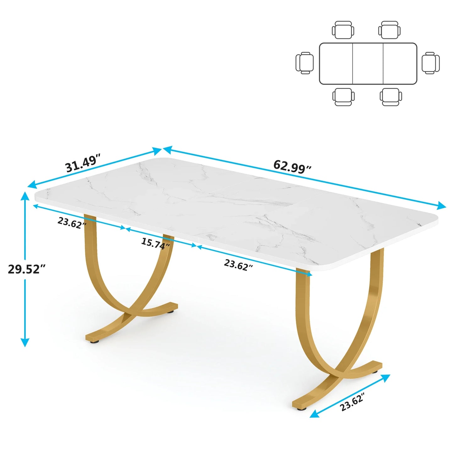 Tribesigns 63" Modern Dining Table Kitchen Table with Faux Marble Top