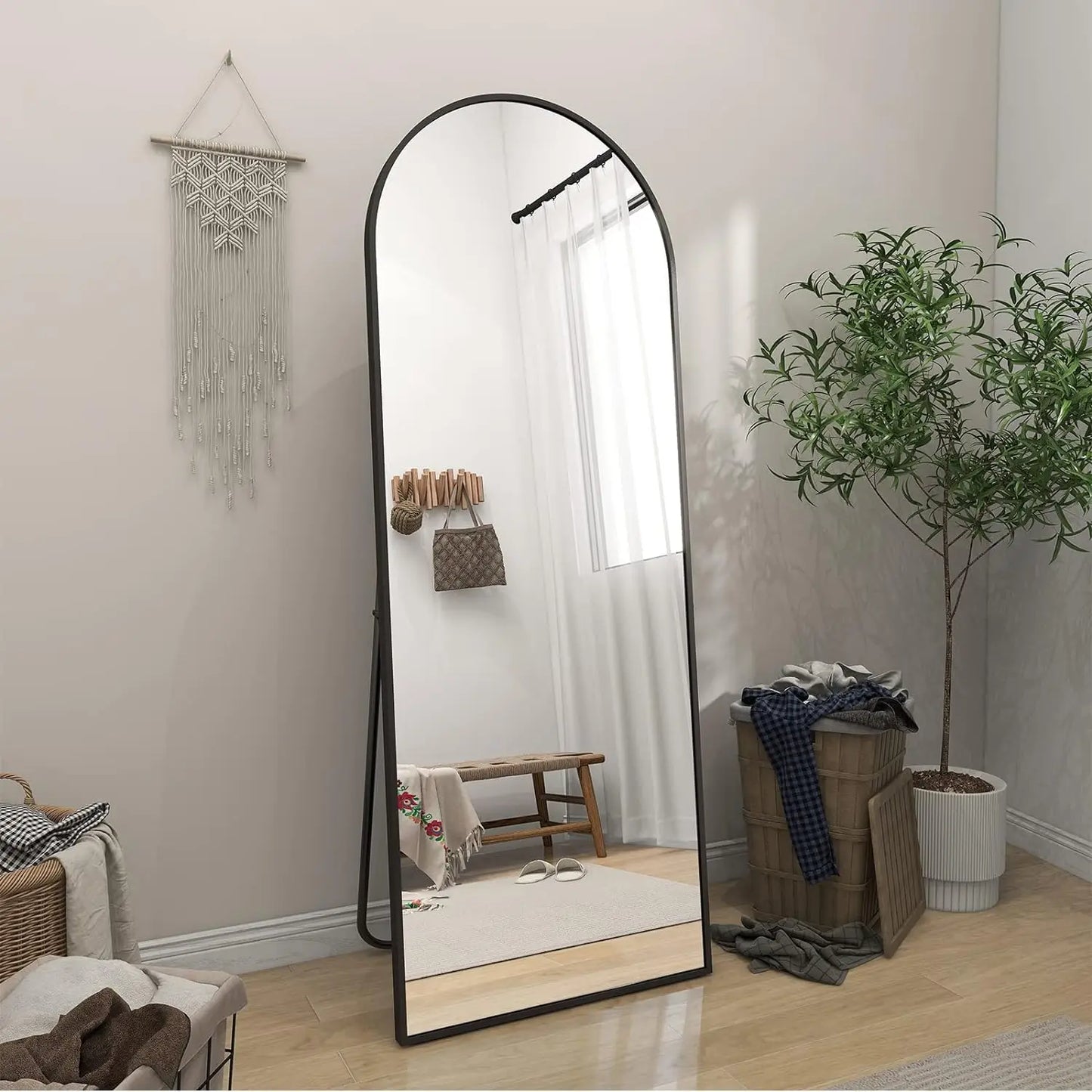 64"x21" Arch Floor Mirror, Full Length Mirror Wall Mirror Hanging or Leaning Arched-Top Full Body Mirror with Stand for Bedroom