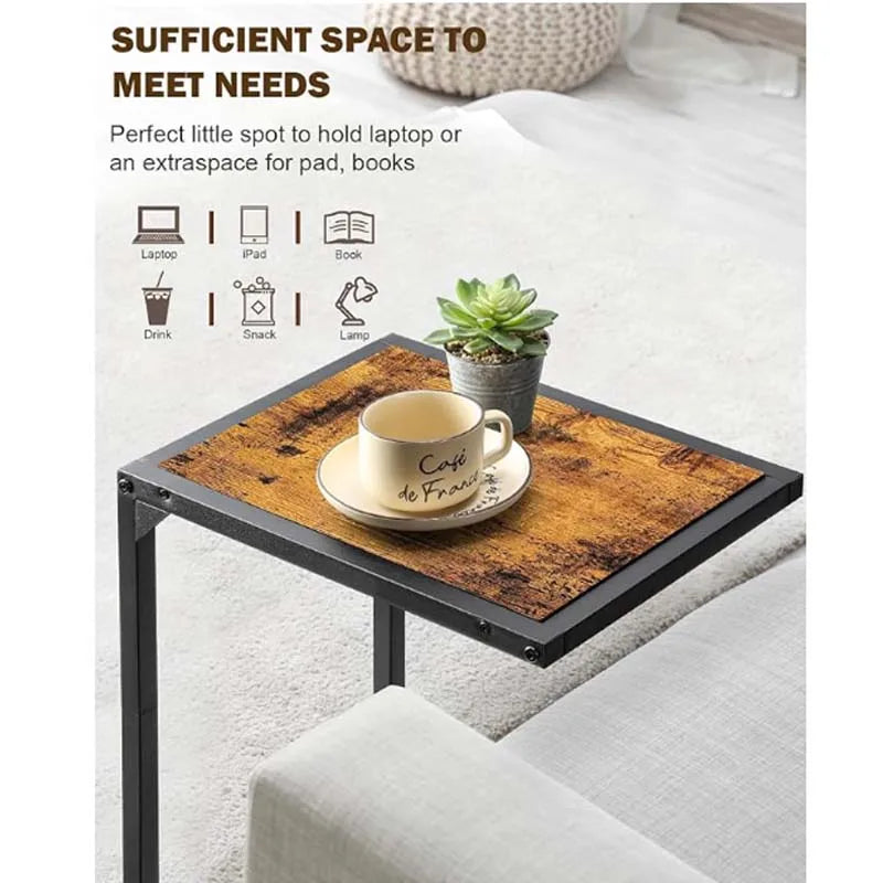 C Shaped End Table Set of 2,Snack Side Tables for Sofa,Couch Table for Small Space That Slide Under,TV Trays for Living Room