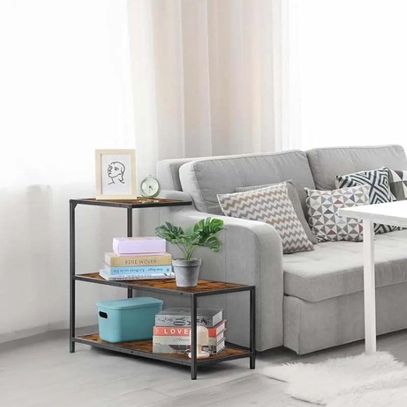 Narrow Side Table 3 Tier Sofa End Table for Small Space Side Table with Storage Shelf Slim Bedside Nightstand