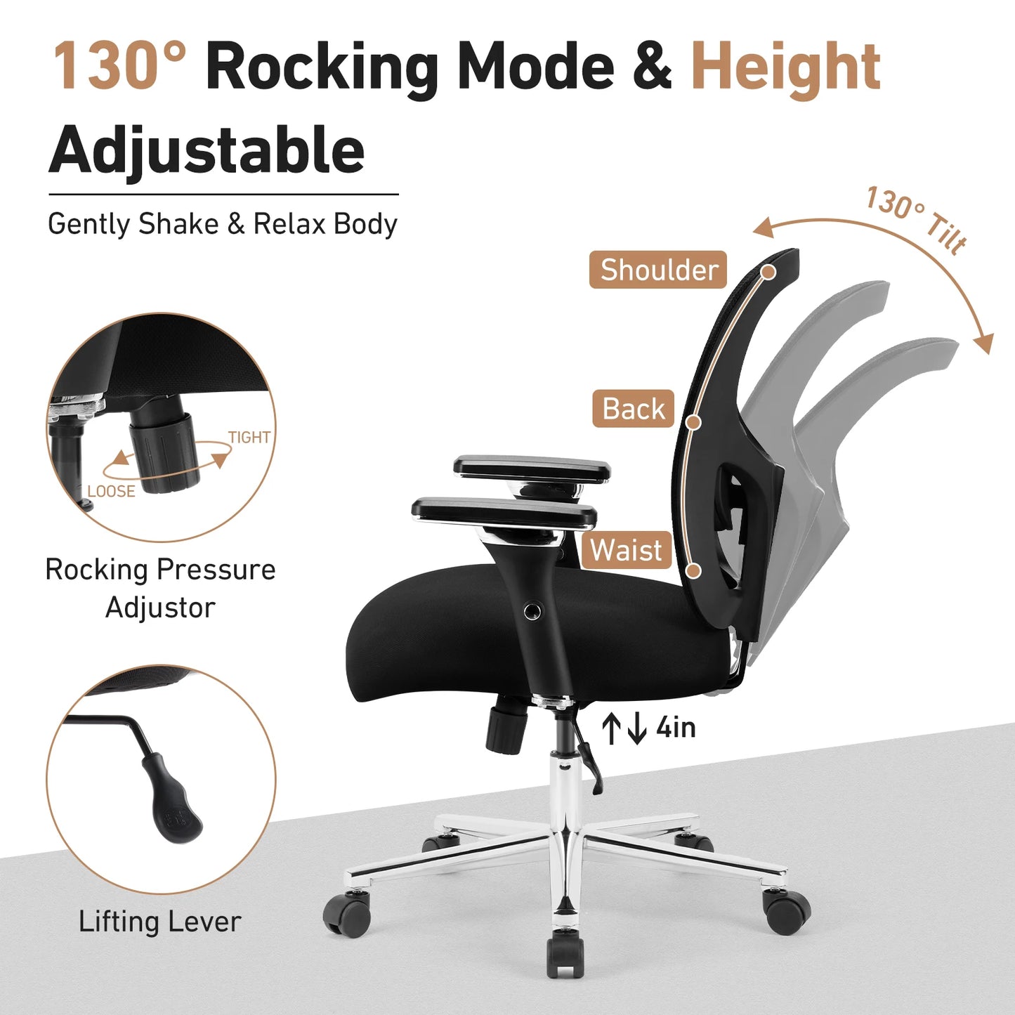 JHK Ergonomic Mesh Backrest Lumbar Support Office Chair Adjustable Height  3D Armrest Comfortable Sponge Cushion Gaming Chairs