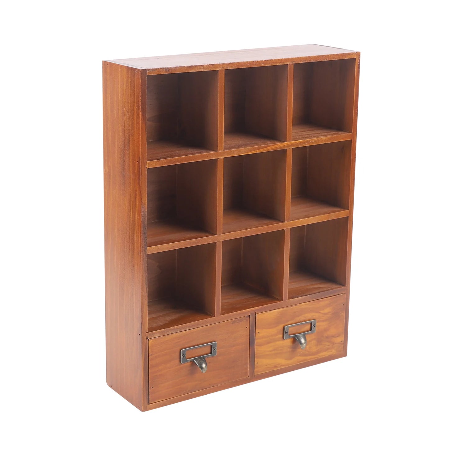 9-Cube 2 Drawers Pine Storage Organizer Display Cubby-style Shelf Brown