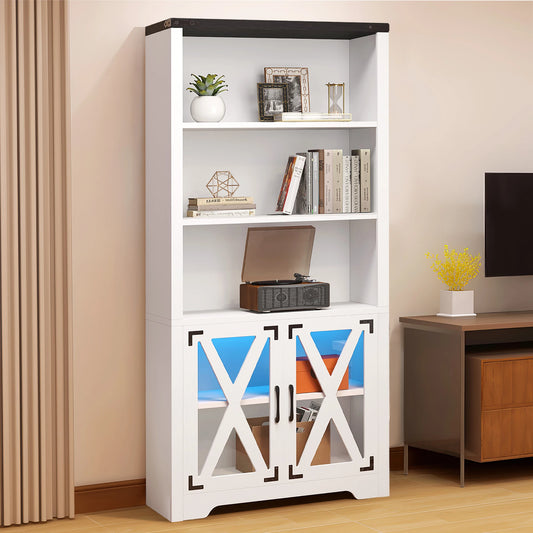 Storage Cabinet with Acrylic Doors & LED Light Bookshelf Bookcase Pantry Cabinet