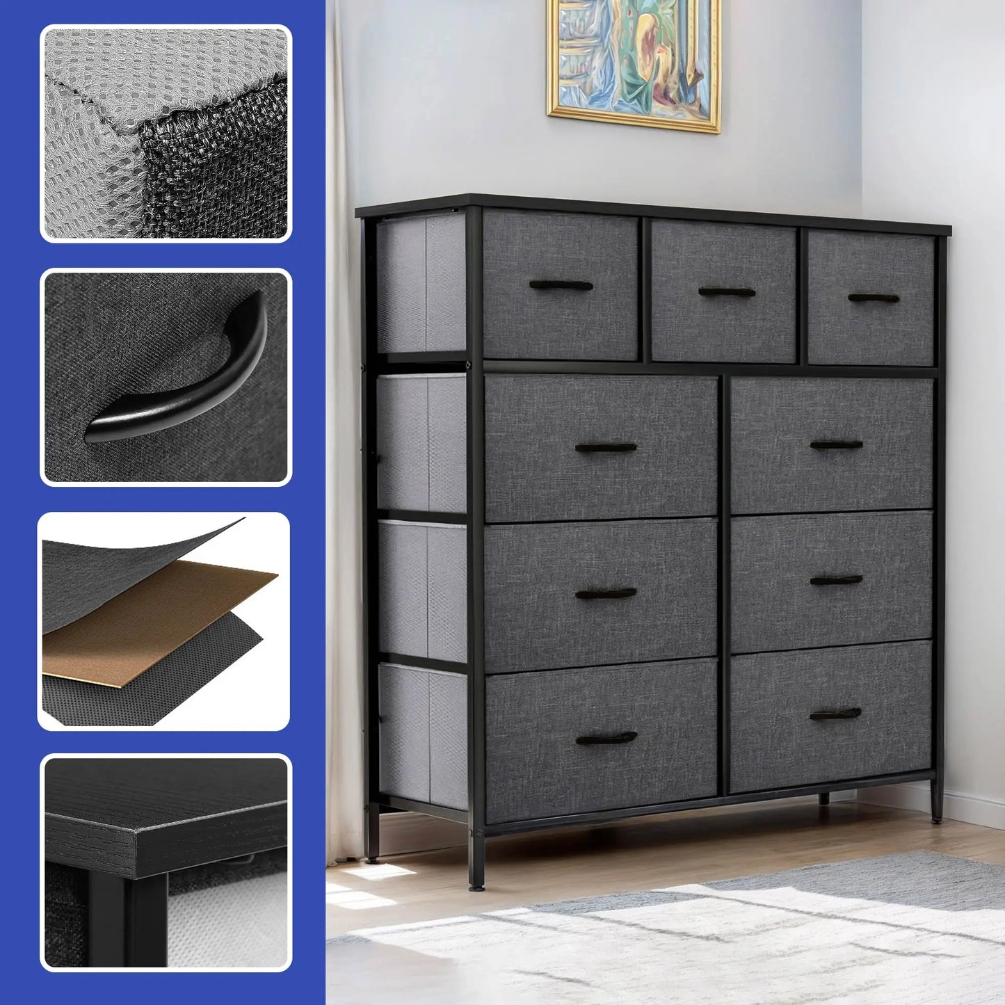 Dresser 9 Drawers Fabric Storage Chest Organizer Unit Closet Nightstand