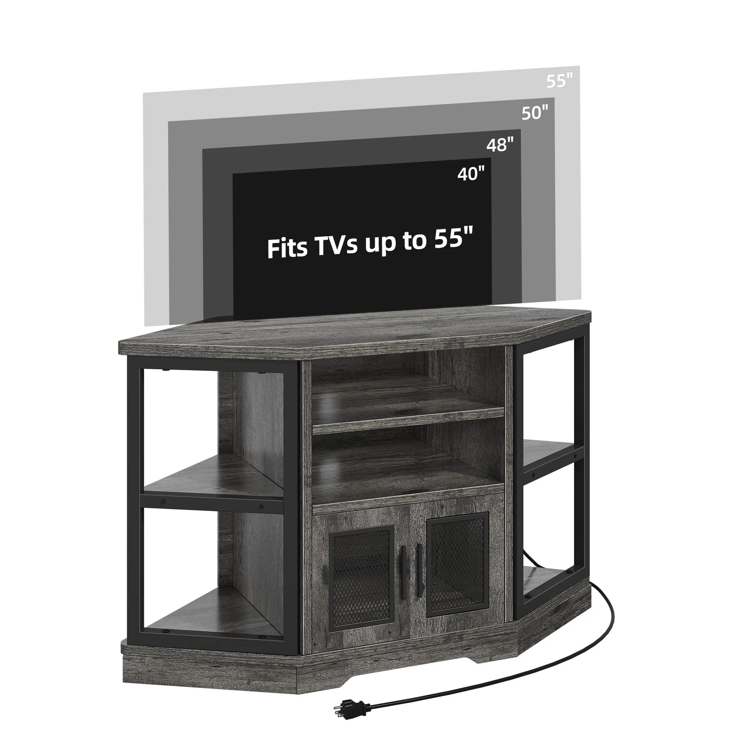 Corner TV Stand with Power Outlets For 55" TV Entertainment Center Media Console