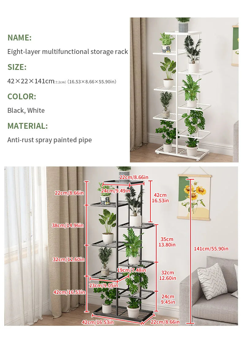 Plant Stand Flower Stand 4/6/8 Tier Flower Pot Shelf Balcony Indoor Multi-layer Storage Rack Succulent Plant Flower Rack