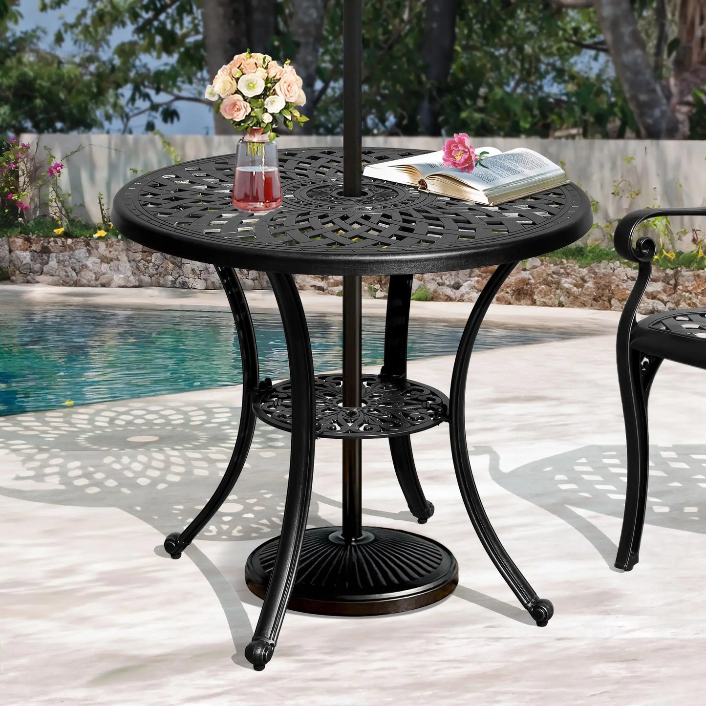 30'' Aluminum Table Patio Bistro Round Table Outdoor Furniture Heavy Duty Black