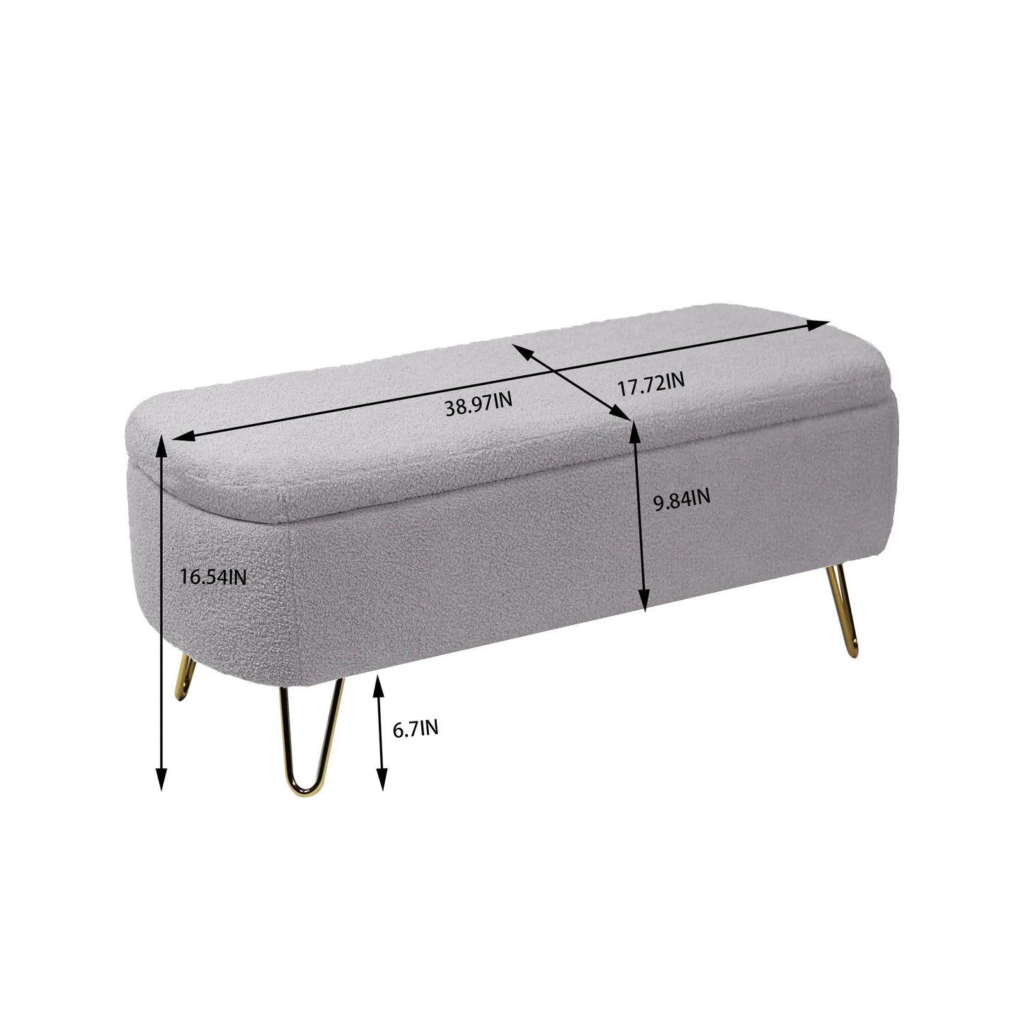 Storage Ottoman Bench for End of Bed Gold Legs Modern Faux Fur Entryway Bench Upholstered Padded for Living Room Bedroom 5Colors