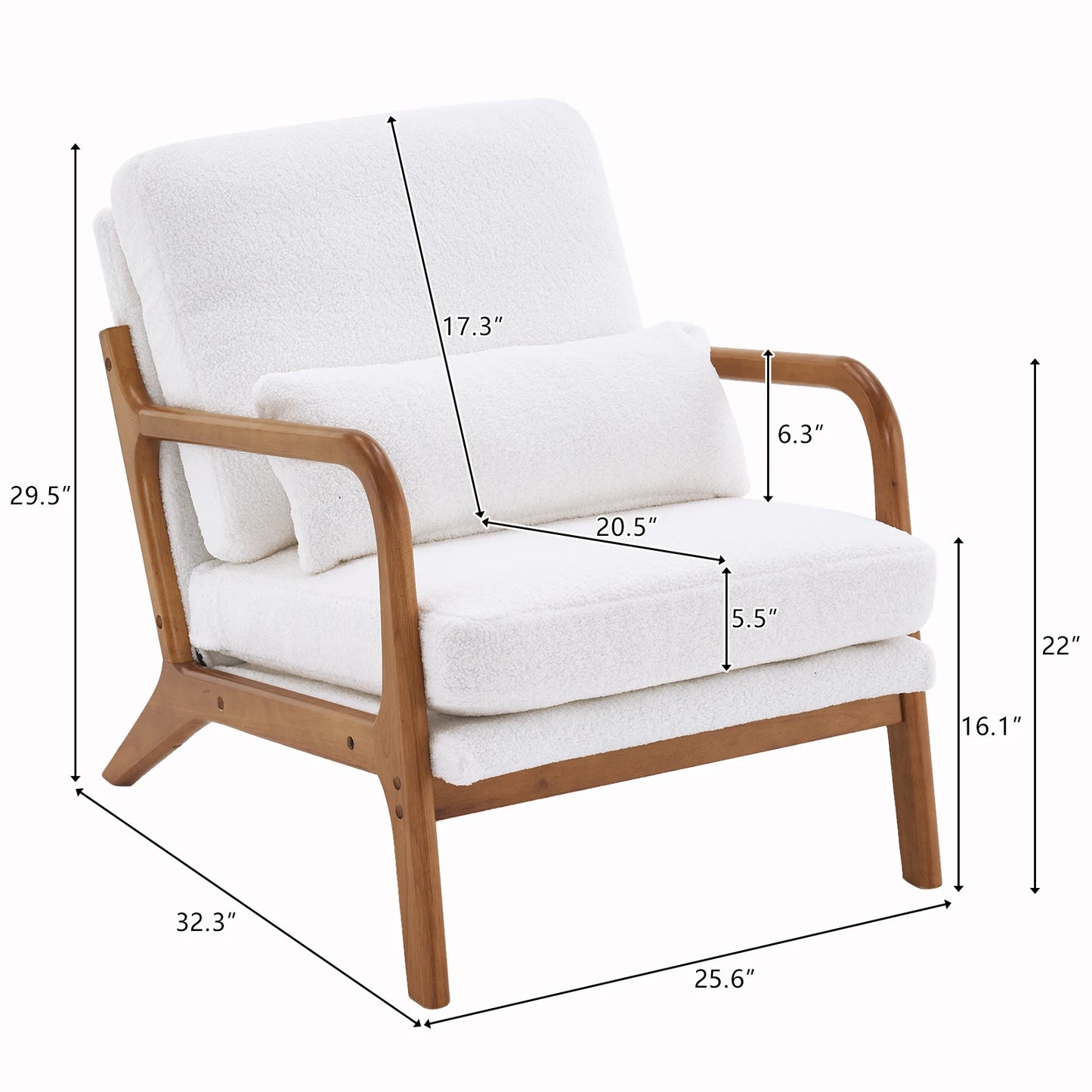 6 Colors Oak Armrest Upholstered Single Lounge Chair Indoor Lounge Chair Off-White[US-W]