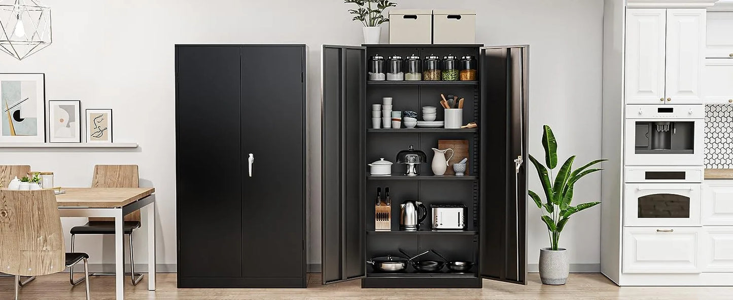 Metal Storage Cabinet, 72" Black Locking Storage Cabinets with Doors and 4 Shelves, Steel Lockable File Cabinet Metal Locker