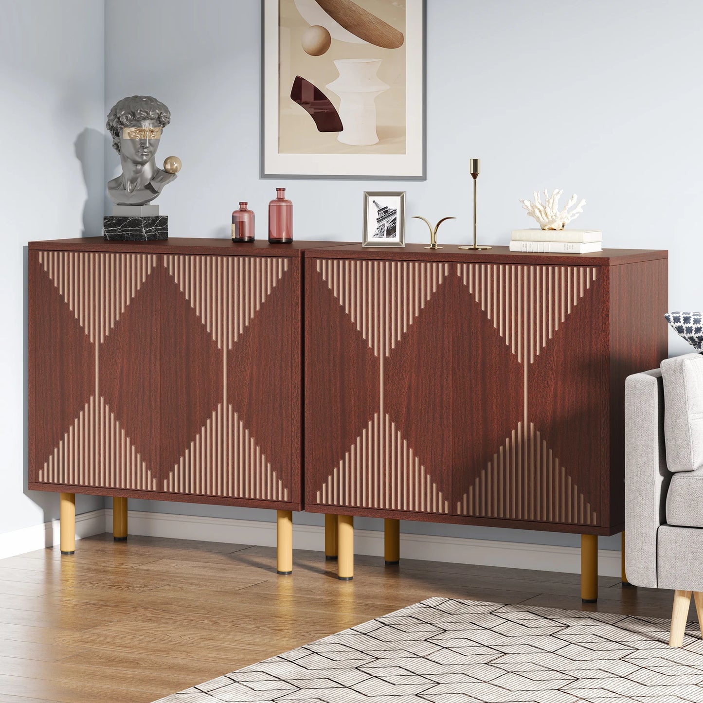 Tribesigns Modern Natural Storage Cabinet, Freestanding Floor Cabinet, 59 inches Sideboard, Wood Buffet Cabinet