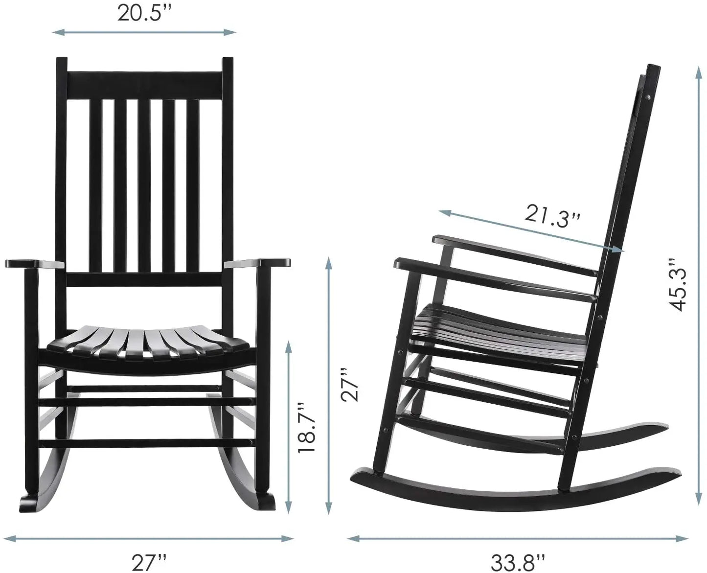 Homfa Wooden Rocking Chair Large Porch Rocker Furniture for Bedroom Living Room,Garden Chairs,Balcony Chairs Patio Adults Black