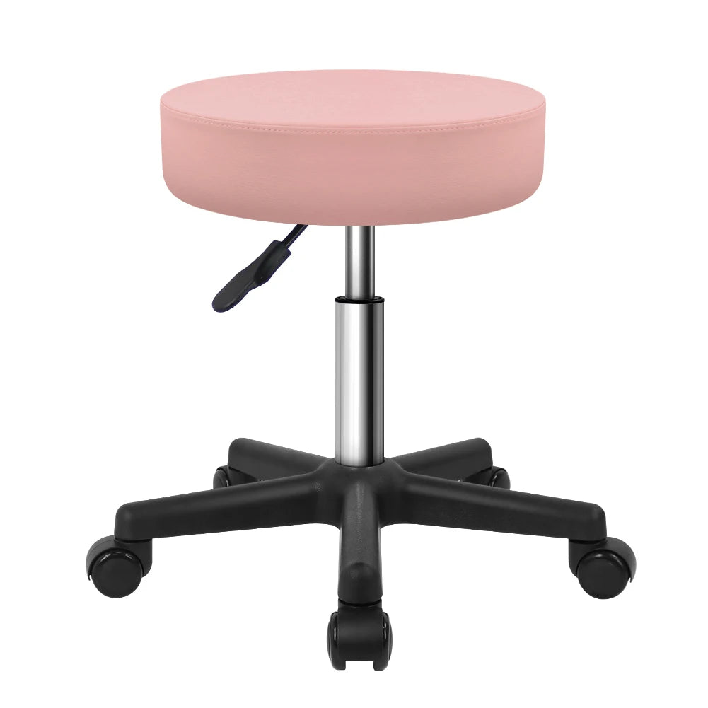 KKTONER Round Rolling Stool PU Leather Height Adjustable Swivel Drafting Work SPA Salon Stools Chair with Wheels (Pink)