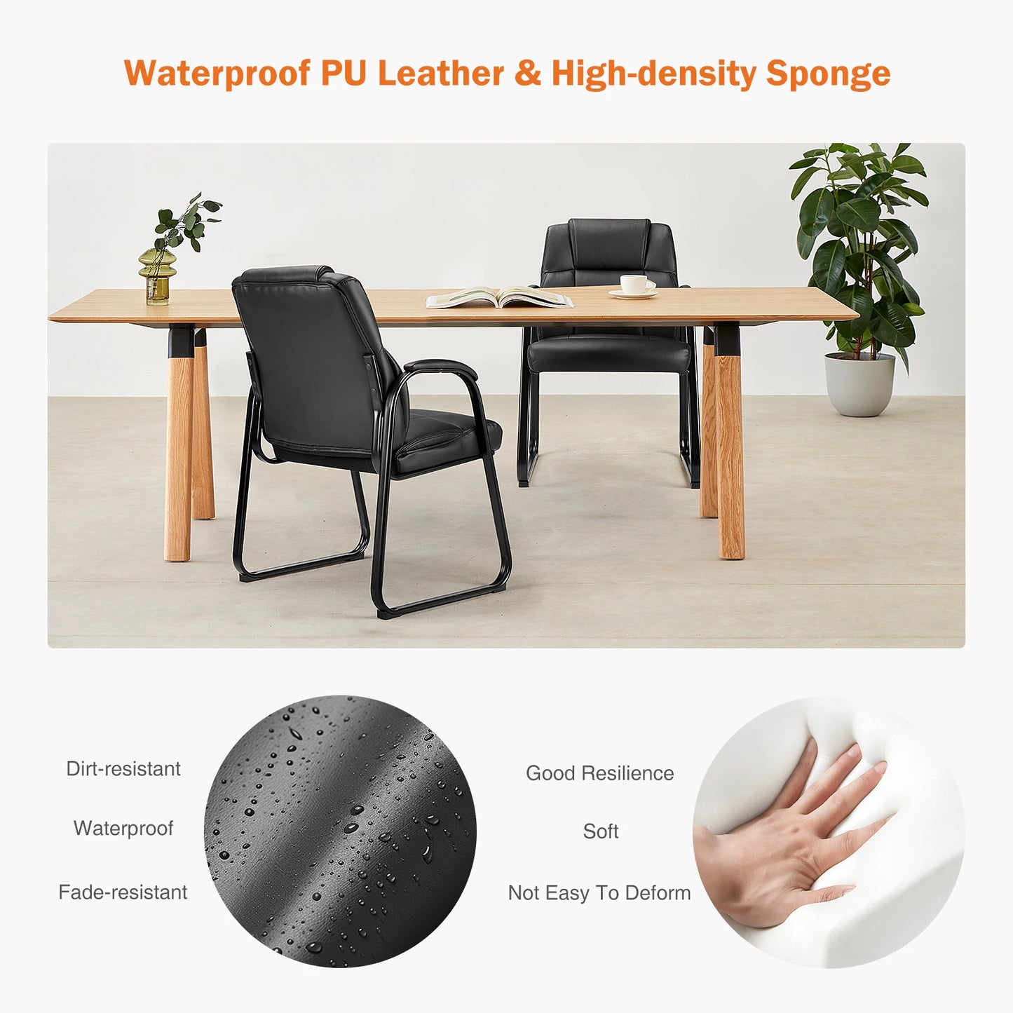 JHK Ergonomic Padded Backrest Office Chair Waterproof PU Leather Waiting Room Seat Thickened Sponge Cushion Arms Home Chairs