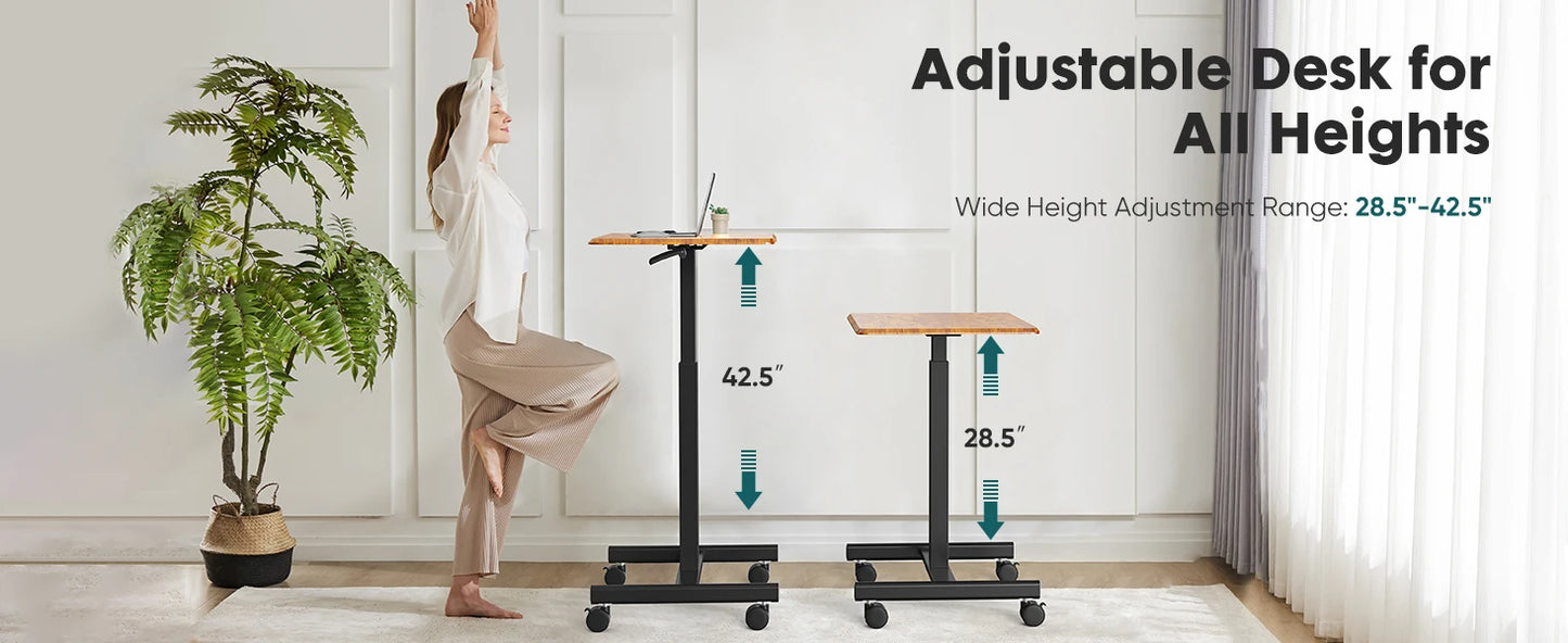 JHK Portable Laptop Height Adjustable Table,Mobile Sitting Workstation,With Lockable Wheels,Suitable For Work And Learning