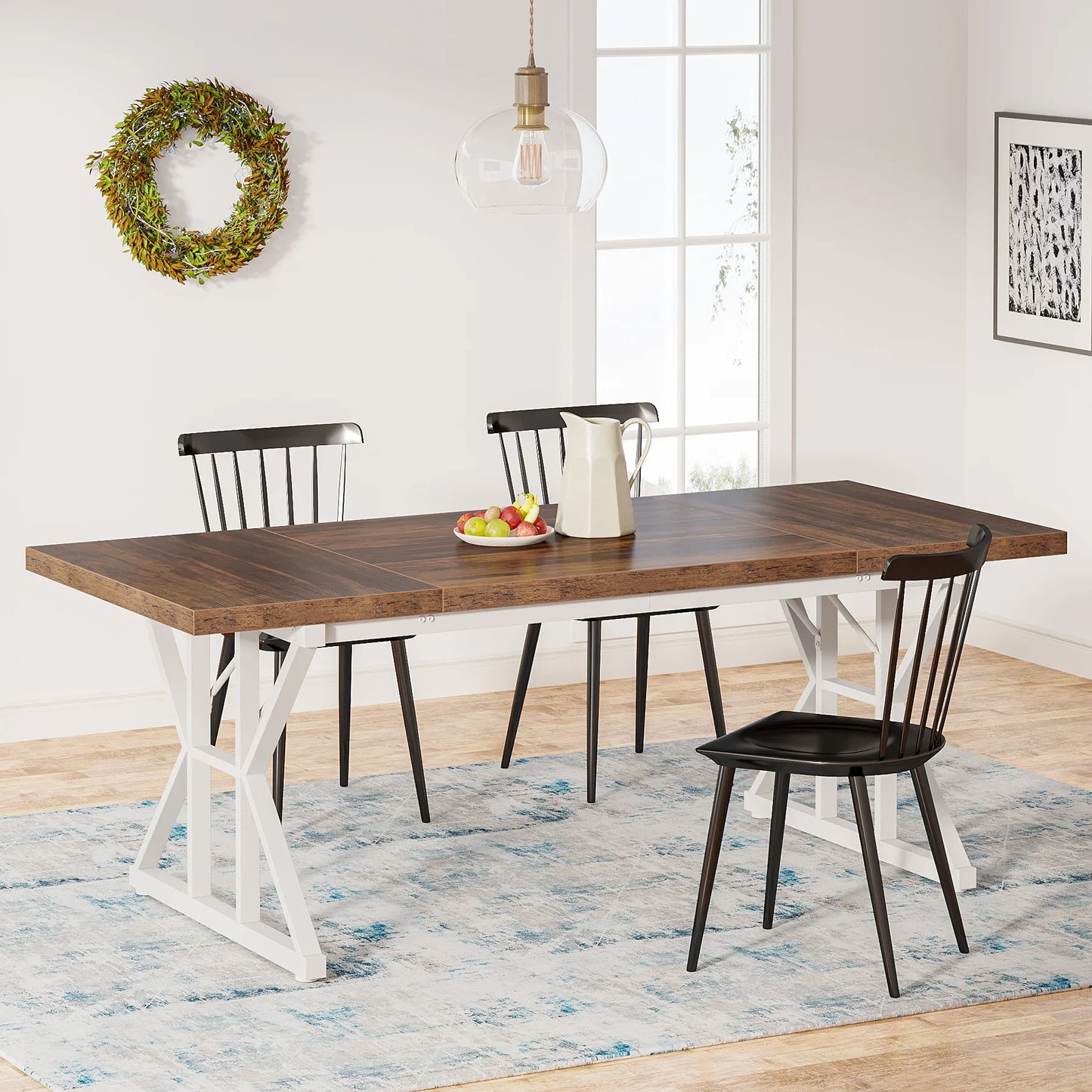 Tribesigns Dining Table for 6 People, 70.8-Inch Rectangular Wood Dining Table, Rustic Kitchen Table with Heavy Duty Metal Legs