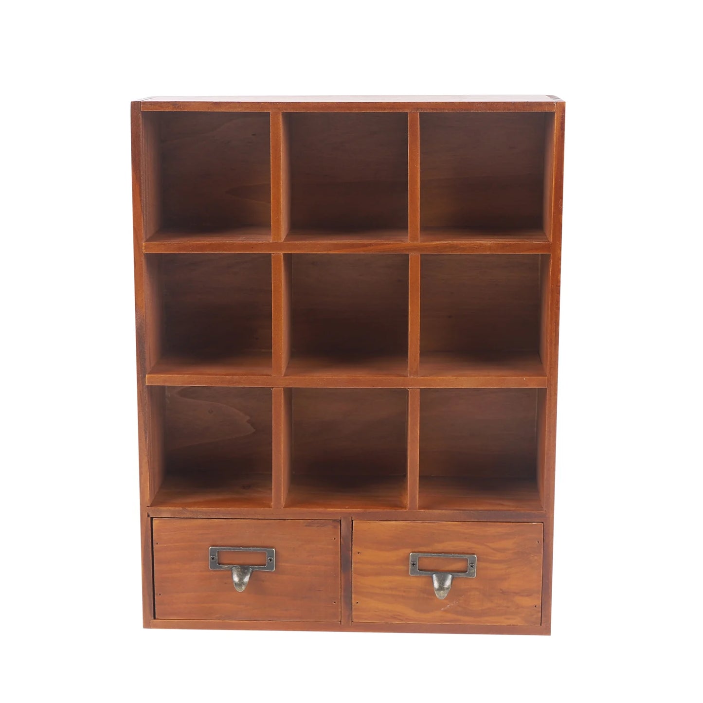 9-Cube 2 Drawers Pine Storage Organizer Display Cubby-style Shelf Brown