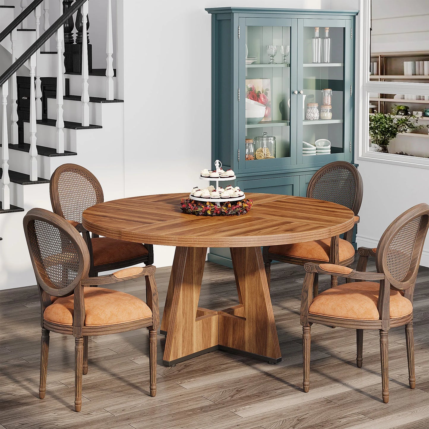 Tribesigns Round Dining Table for 4, 47 Inch Farmhouse Kitchen Table Small Dinner Table Kitchen Dinning Table for Dining Room