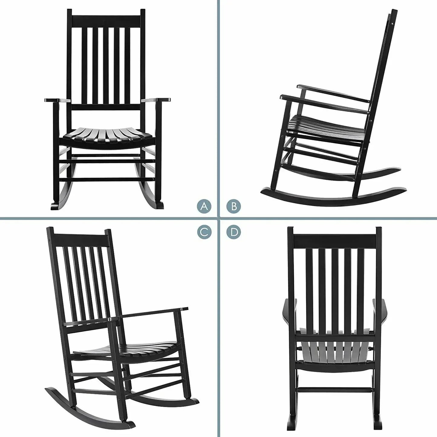 Homfa Wooden Rocking Chair Large Porch Rocker Furniture for Bedroom Living Room,Garden Chairs,Balcony Chairs Patio Adults Black