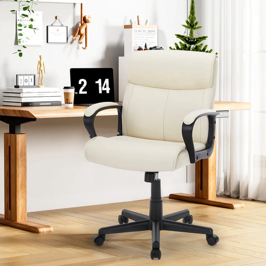 JHK PU Leather Ergonomic Padded Armrest Office Chairs Adjustable Height Rolling Swivel Wheel With Lumbar Support For Office