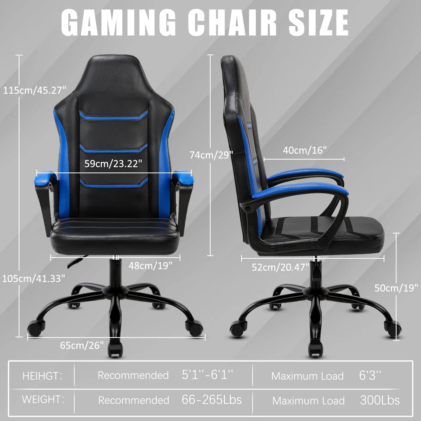 Video Gaming Computer Chair, Office Chair Desk Chair with Arms, Adjustable Height Swivel PU Leather Executive with Wheels for Ad