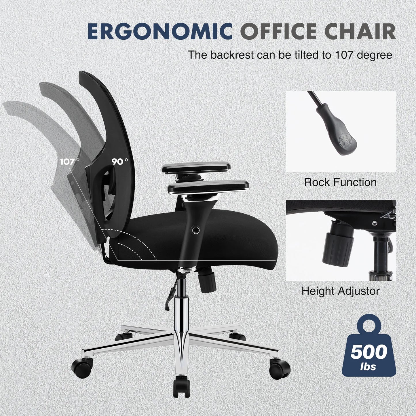 JHK Ergonomic Mesh Backrest Lumbar Support Office Chair Adjustable Height  3D Armrest Comfortable Sponge Cushion Gaming Chairs