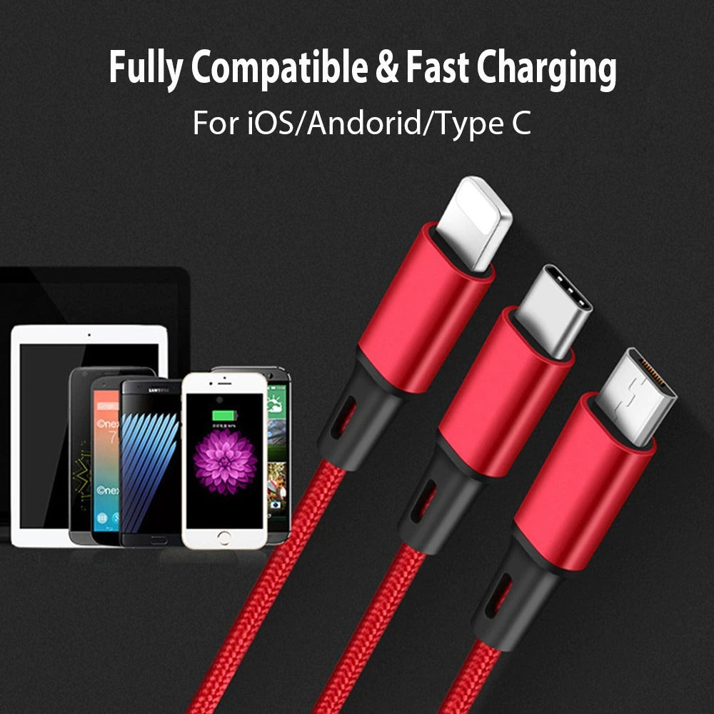 3 In 1 USB Cable For 'IPhone XS Max XR X 8 7 Charger Micro USB Cable For Android USB