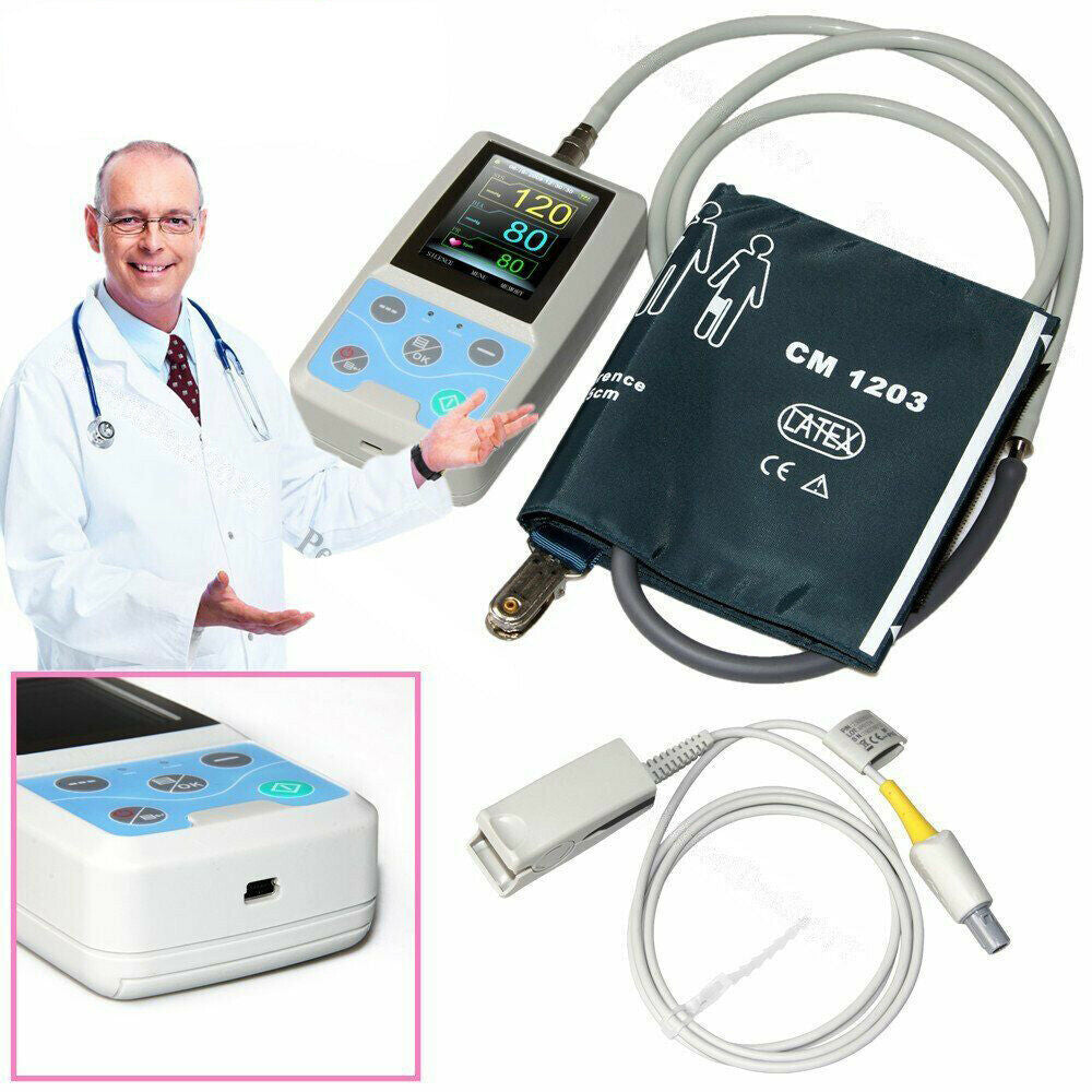 CONTEC PM50 24 Hours Ambulatory Blood Pressure Monitor SPO2 Probe Pulse Rate NIBP Recorder Software USB Data Store