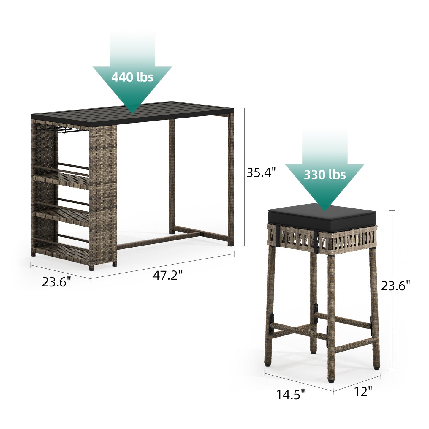 5-Piece Outdoor Bar Table Set, Wicker Patio Furniture Sets w/ 4 Stools, Table