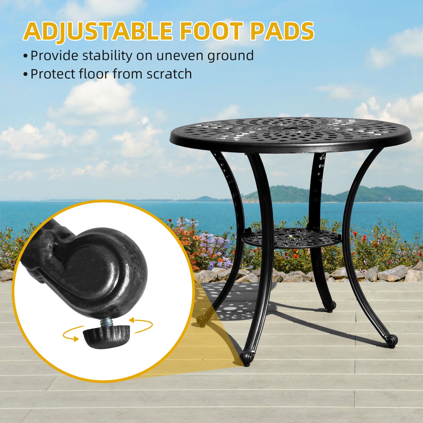 30'' Aluminum Table Patio Bistro Round Table Outdoor Furniture Heavy Duty Black