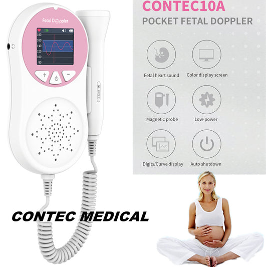 Pocket Fetal Doppler Digits Curve Display Pregnancy Baby Heart Rate Monitor,3Mhz Pink